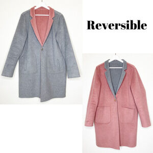 Ecru Reversible Wool Blend Pink and Gray Coat XL